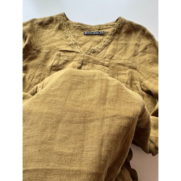 GUDRUN SJODEN Lagenlook Olive Green Linen Oversized V-Neck Tunic Dress, Size M - Picture 10 of 14